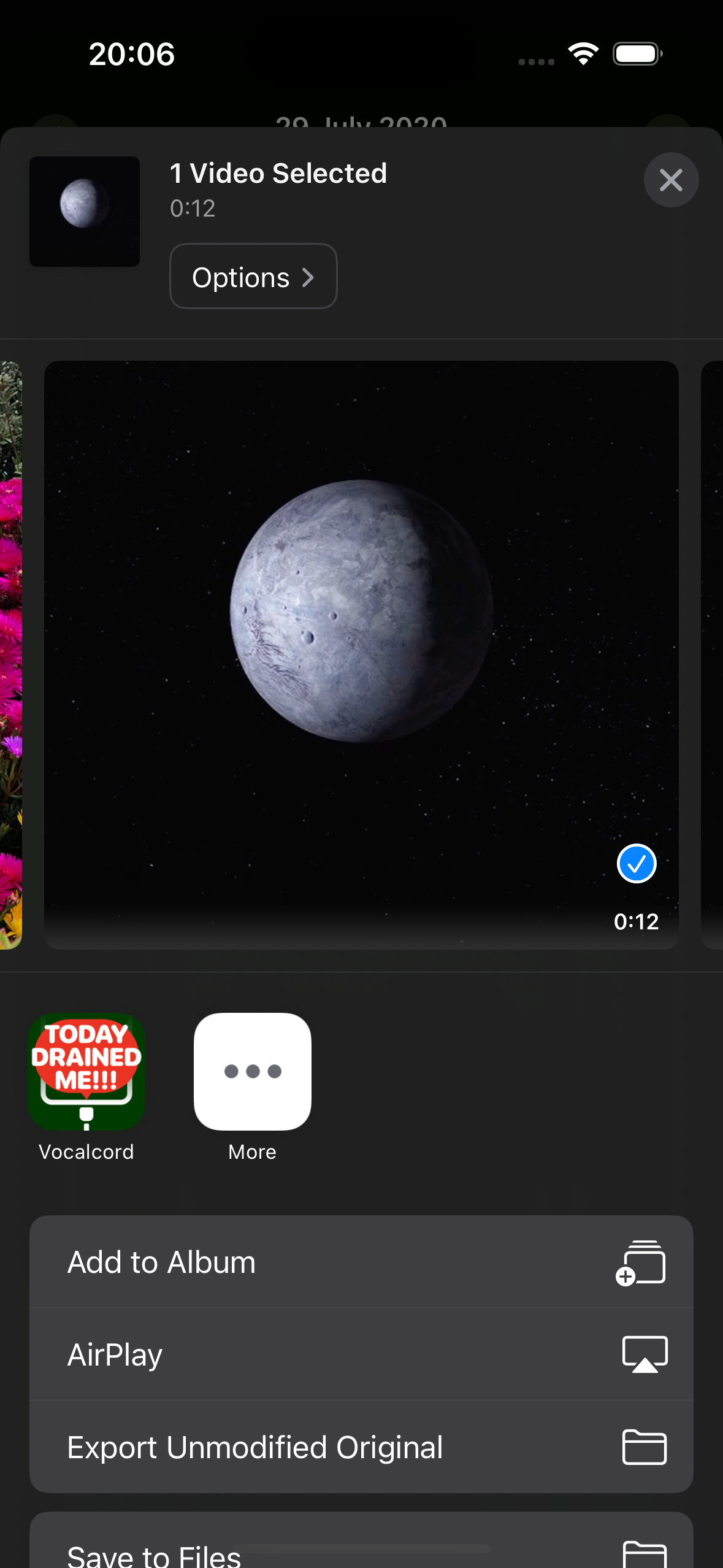 Sharing a video to Vocalcord from the iOS share sheet